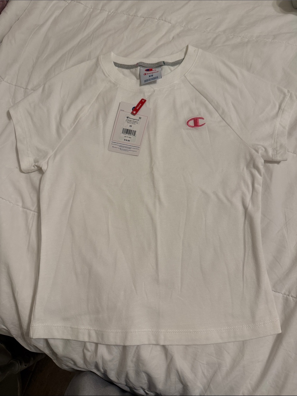 2 - Champion Short-Sleeve Crew Tee with Pink Logo